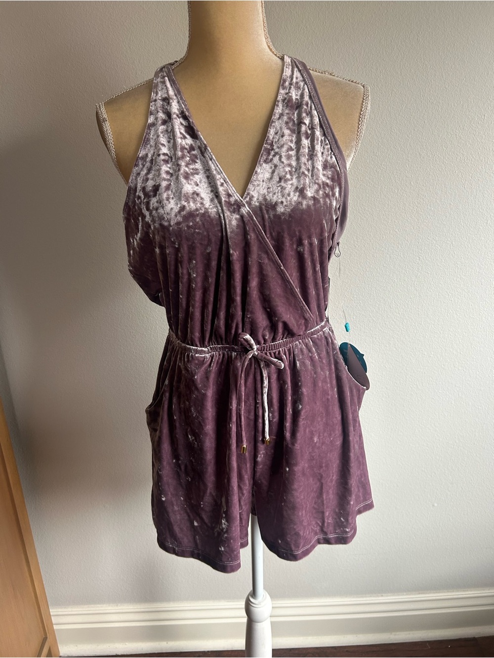 NWT WET Velvet Sleeveless Wrap Romper in Dusty Plum Sz L Swimsuit Coverup